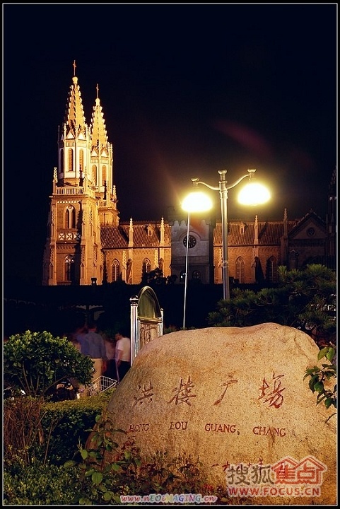 图济南经典西洋建筑图片洪楼天主教堂精彩夜景