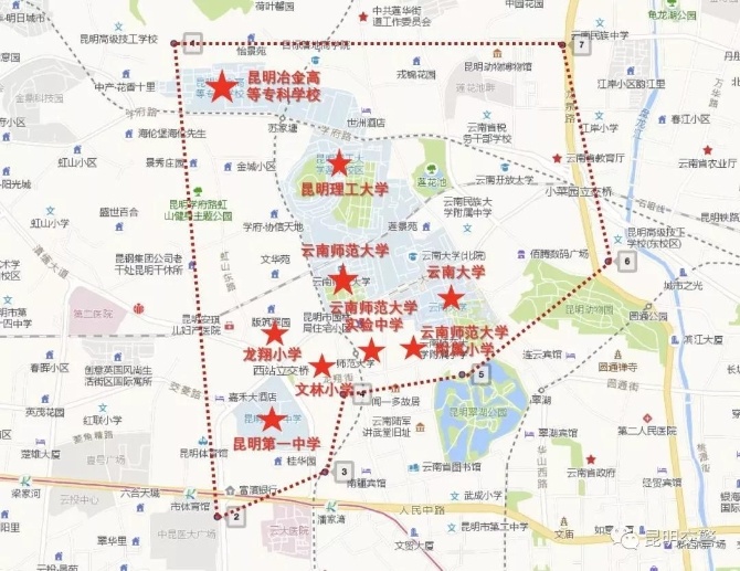 2月22日,@昆明交警发布昆明学校集中区域分布情况