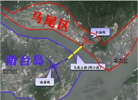 至北跨福泉高速,南江滨路,闽江,北江滨路,福马铁路和福马路(104国道)