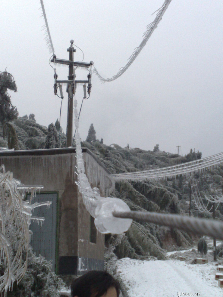 图片:贵州雪灾冻雨图片,电线结厚冰