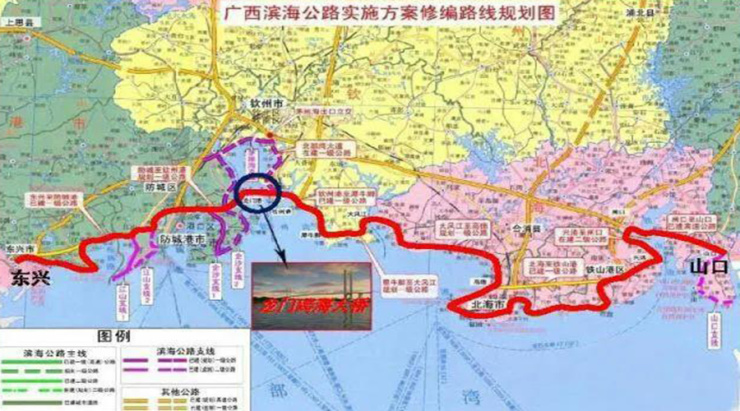 北海廉州湾大道是广西滨海公路的重要组成部分,广西滨海公路规划1主线