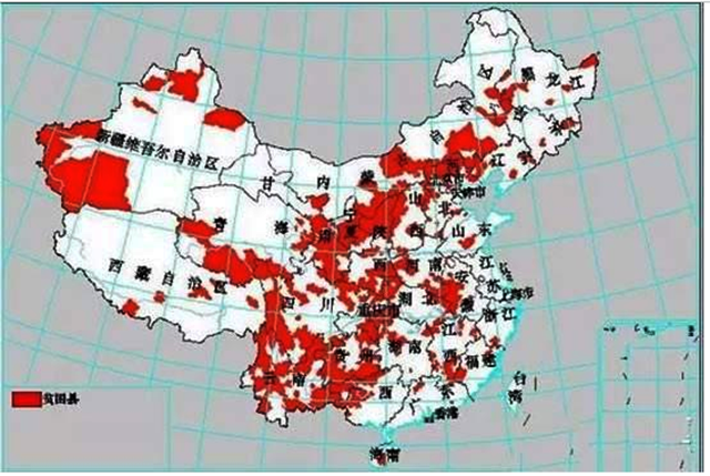 中国的国家级贫困县分布地图