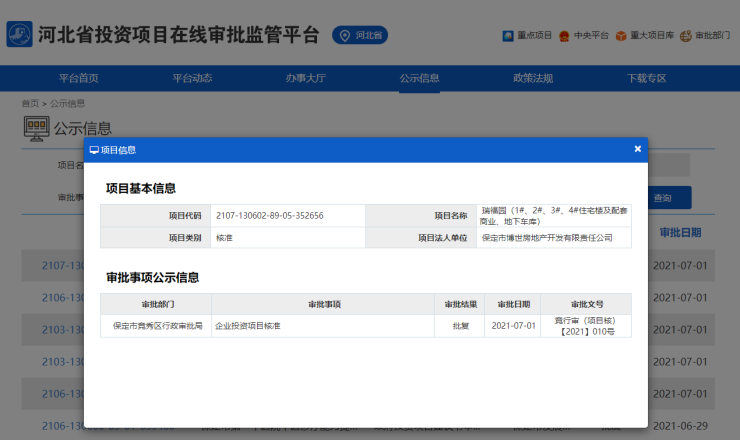 2021年7月1日,搜狐焦点网由河北省投资项目在线审批监管平台获悉,瑞福