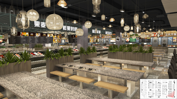 郑州市新郑龙湖华南城美食城装修设计案例