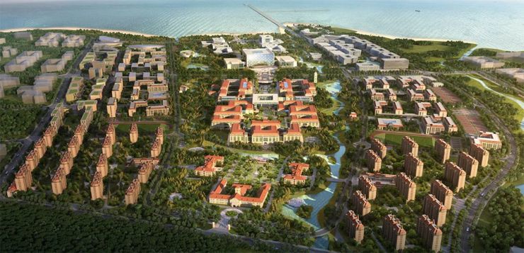 西海岸校区位于古镇口军民融合创新示范区大学城内,占地2800余亩,规划