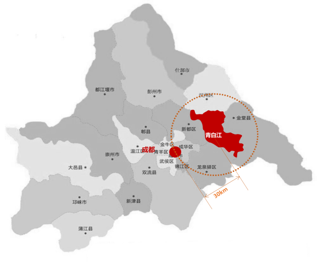 青白江區位圖青白江作為成都的北部門戶,於1960年建區,與龍泉,新都