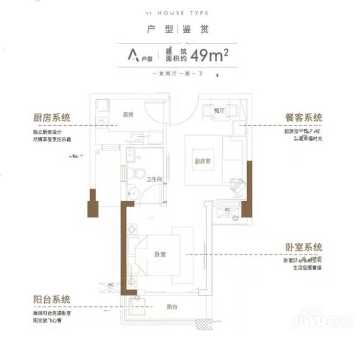 新华城国际公寓仅有一栋楼,共计364户,户型面积段43-49平,户型面积