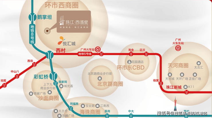 实景图珠江·西湾里傍地铁8/5号线,一站换乘5号线,8号线全线可换乘8条