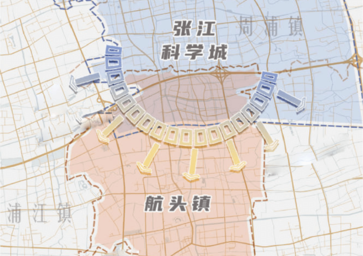 在《上海市张江科学城发展十四五规划》中,张江科学城南部辐射区域